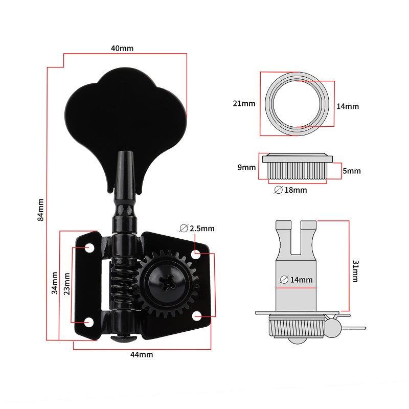 Swhmc 4R Bass Guitar Tuning Pegs Bass Vintage Opened Machine Heads Black - Image 2